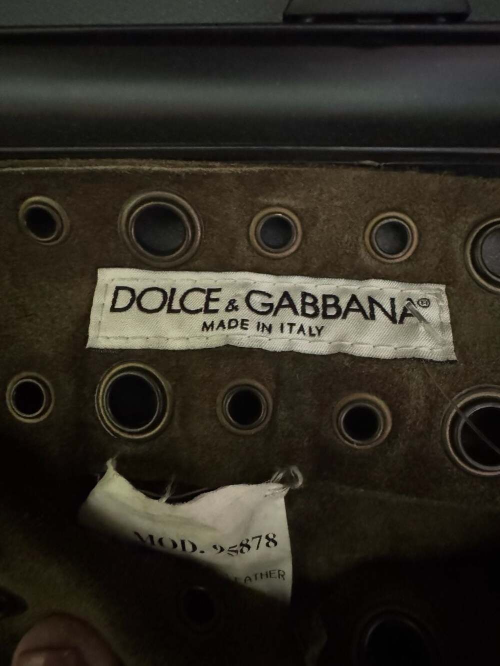 Dolce & Gabbana Vintage Olive Green Suede Leather Grommet Accent Pants Mod. 9587